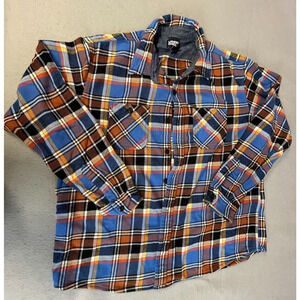 Lands' End XL 46-48 Flannel Traditional Fit Rugged Plaid Shirt Orange Blue Gator